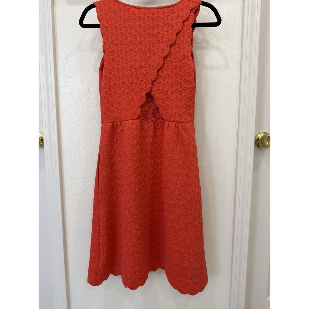 Anthropologie Maeve Coral Caye Scallop Textured Lace Detail Dress Pockets XS - Picture 2 of 10